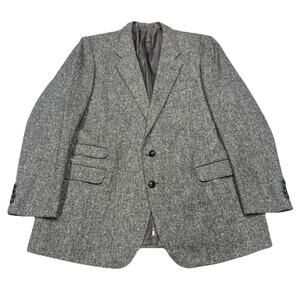 Vintage Stafford Executive Tweed Wool Blazer Jacket Size 46L Black Gray Preppy